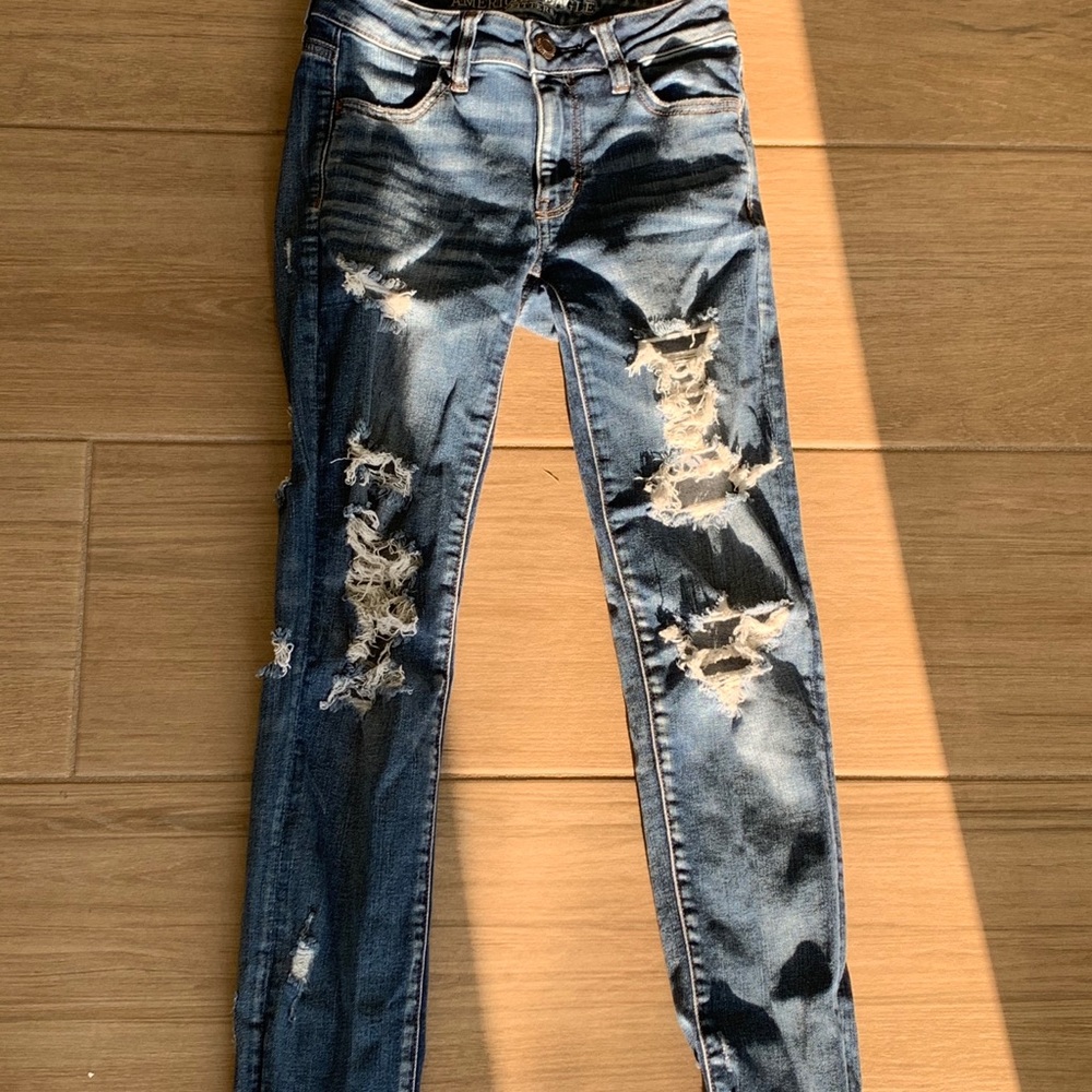 American Eagle Dark Denim Ripped Jeans